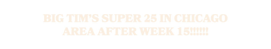 Big Tim’s Super 25 in Chicago Area after Week 15!!!!!!