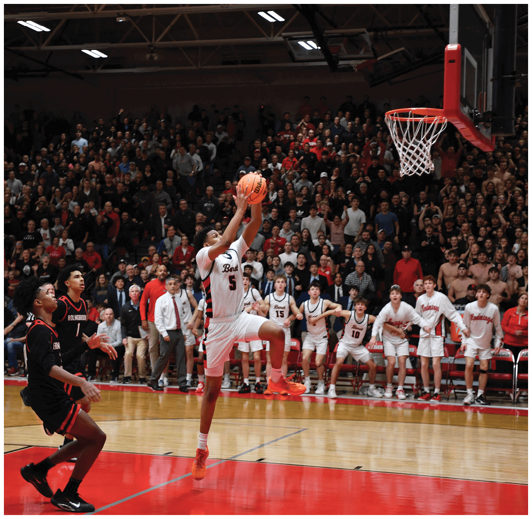 A basketball player is jumping in the air to shoot the ball. AI generated content