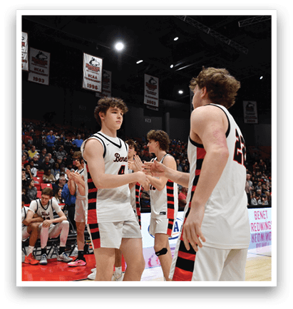 A group of men are on a basketball court, some of them shaking hands with each other. AI generated content