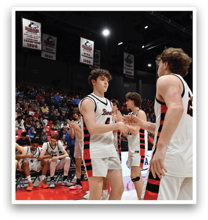 A group of men are on a basketball court, some of them shaking hands with each other. AI generated content