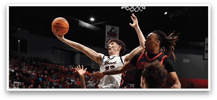 A basketball player is jumping in the air to block a shot. AI generated content