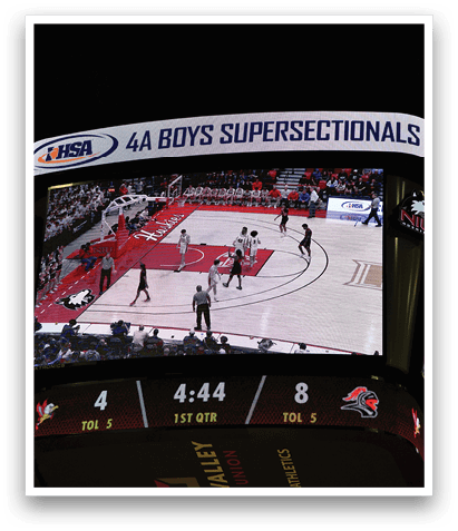 A basketball game is being played on a court with a score of 44 to 8. AI generated content