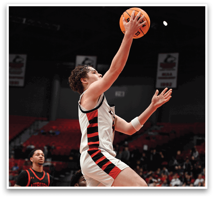A man is jumping in the air to catch a basketball. AI generated content