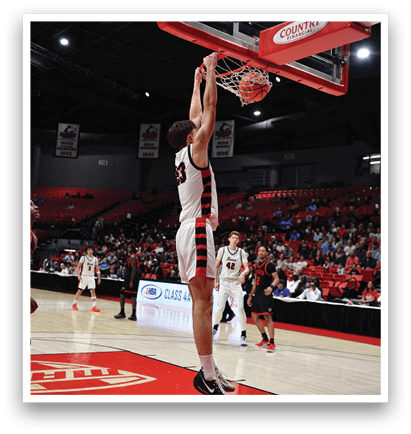 A basketball player is jumping to hit the ball in a game. AI generated content