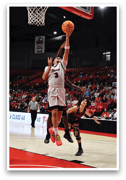 A basketball player jumps in the air to block a shot. AI generated content