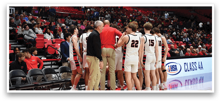 A group of men in uniforms are standing on a basketball court. AI generated content