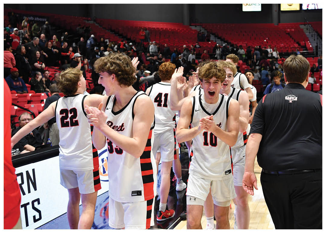 A group of young men wearing uniforms are celebrating a victory on the basketball court. AI generated content