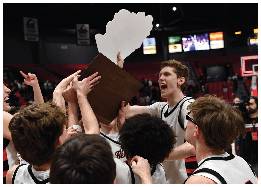 A group of people are celebrating a victory on the basketball court. AI generated content