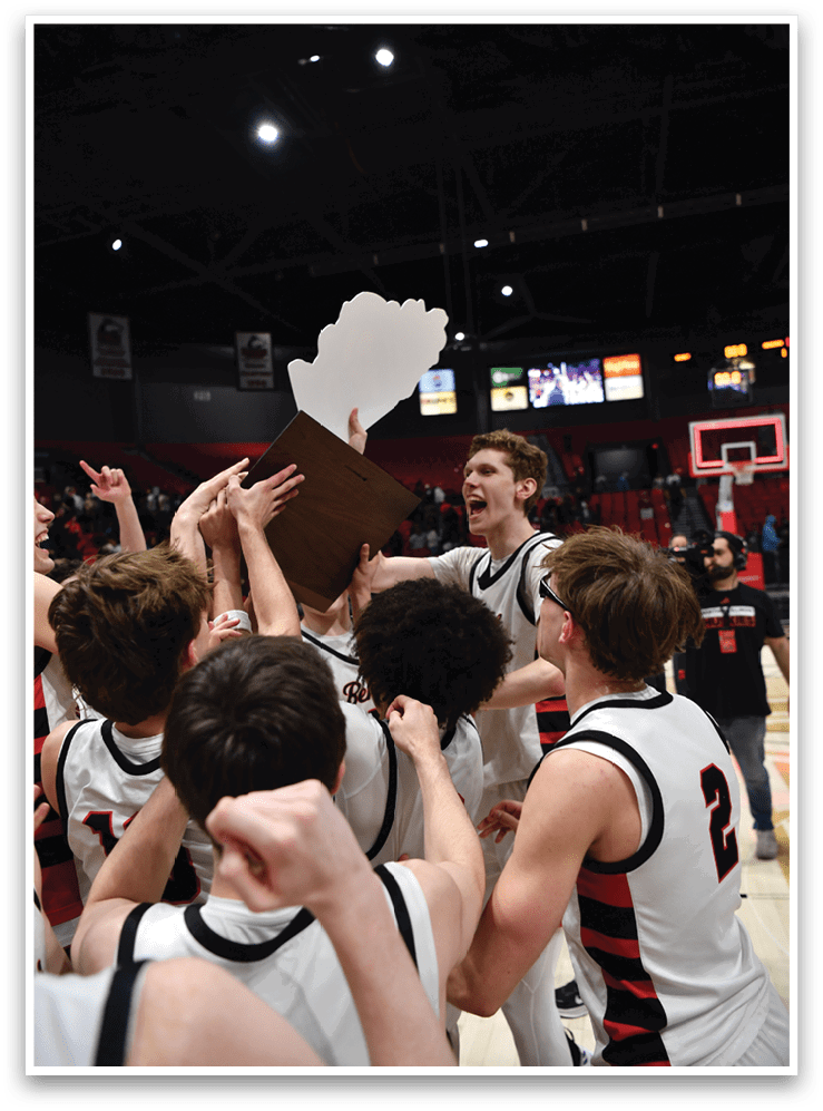 A group of people are celebrating a victory on the basketball court. AI generated content