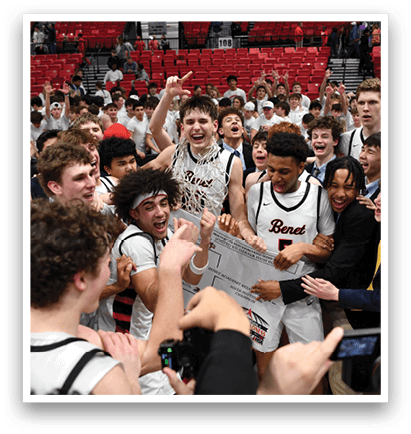 A group of people celebrating a victory, with one man holding a paper. AI generated content