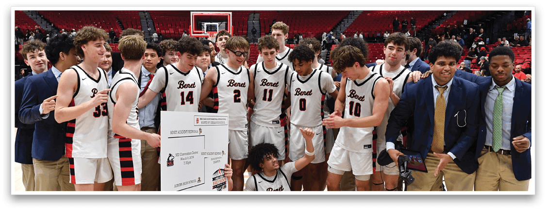 A group of young men are posing for a picture on a basketball court. AI generated content