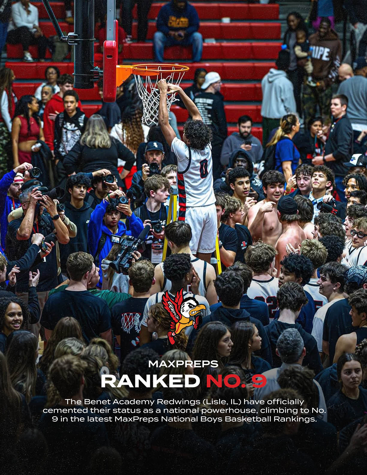A man is dunking a basketball over a crowd of people. AI generated content