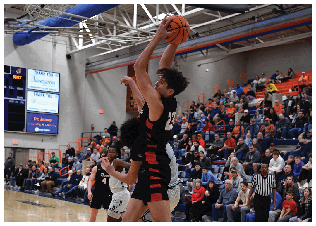A basketball player is jumping in the air to shoot the ball. AI generated content