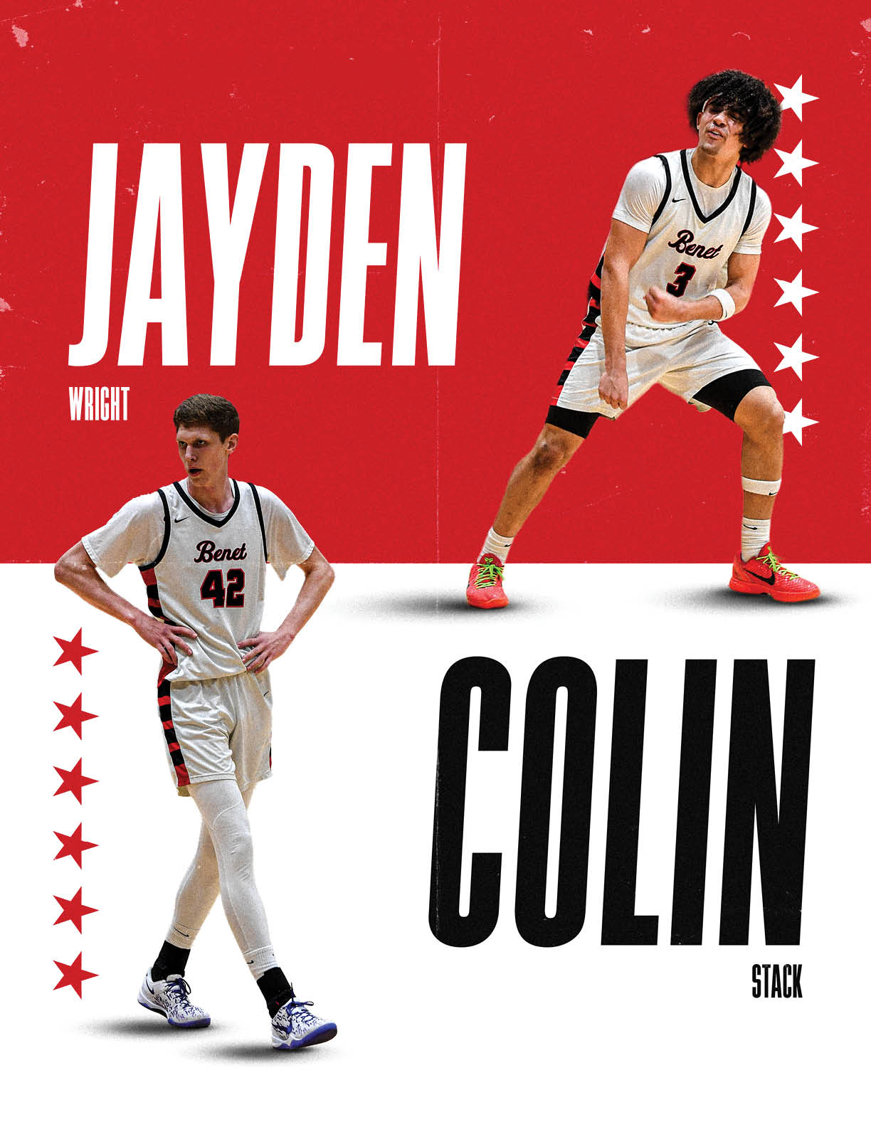 Two basketball players, one named Jayden and the other named Colin, are shown on a poster. AI generated content
