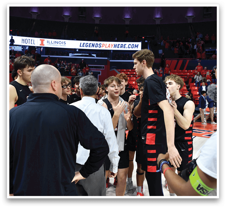 A group of young men are standing on a basketball court, shaking hands and congratulating each other. AI generated content