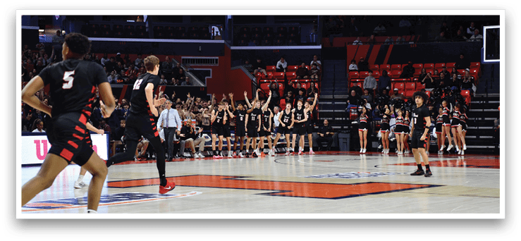 A basketball player is running on the court while a crowd watches. AI generated content