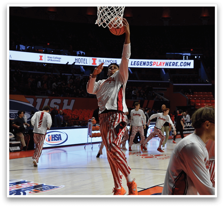 A basketball player is dunking the ball in a game. AI generated content