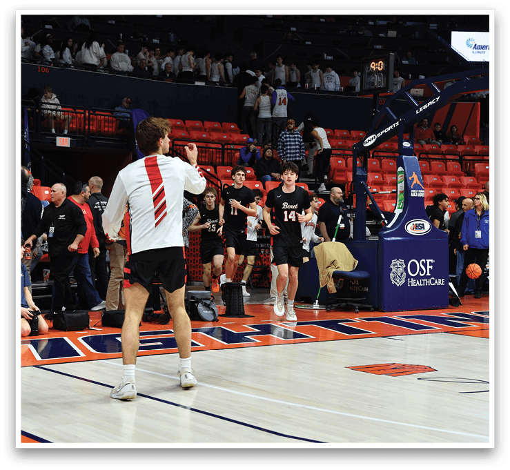 A man in a white shirt and black shorts is playing basketball on a court. AI generated content