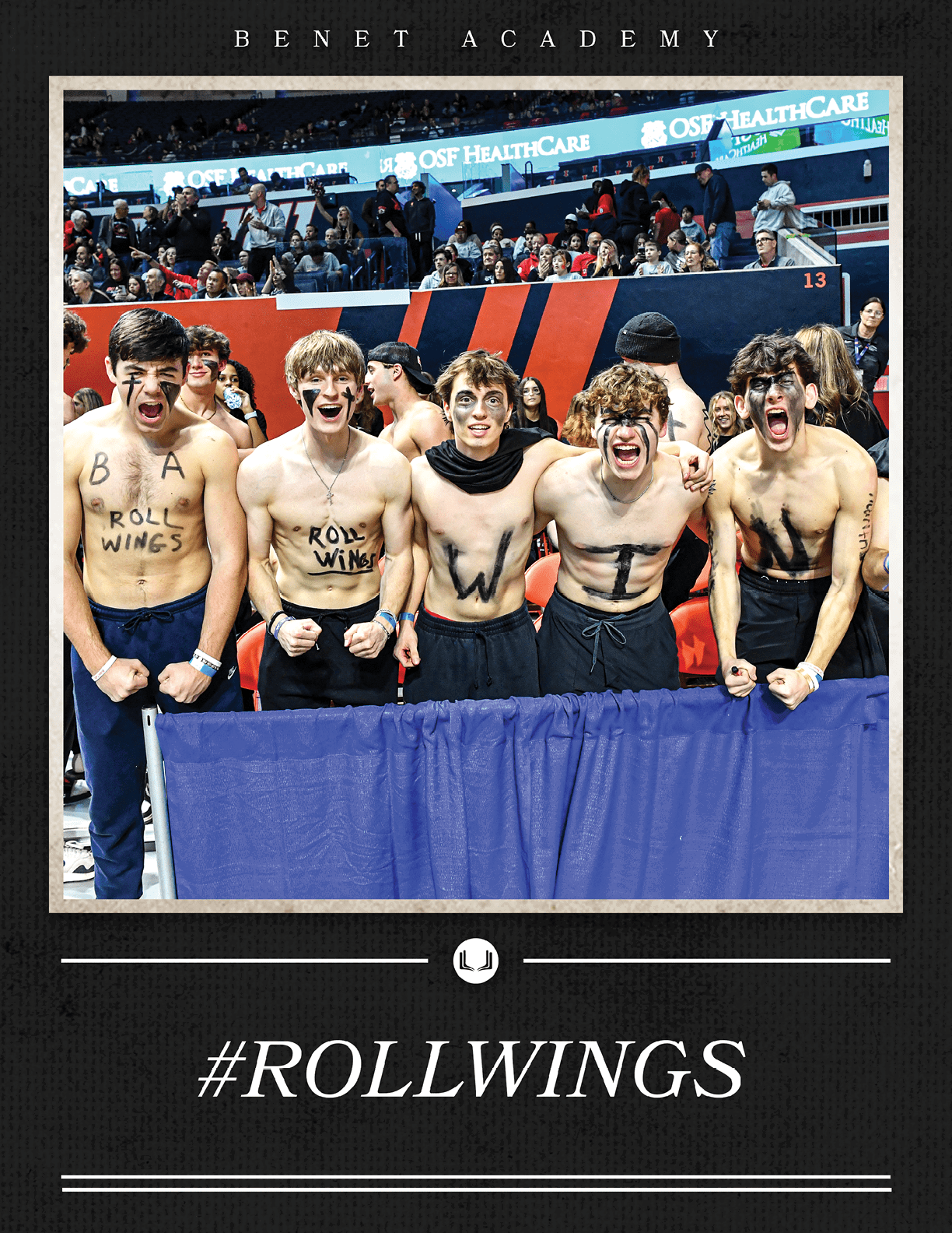 A group of young men wearing black and white shirts with the word “Rollwings" on them. AI generated content
