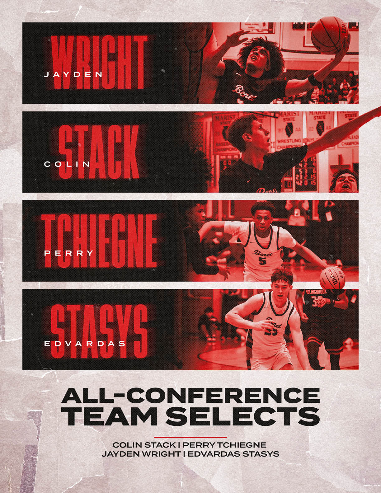 A poster featuring four basketball players, each with their names and positions. AI generated content