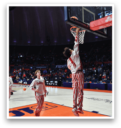 Two basketball players jumping for the ball. AI generated content