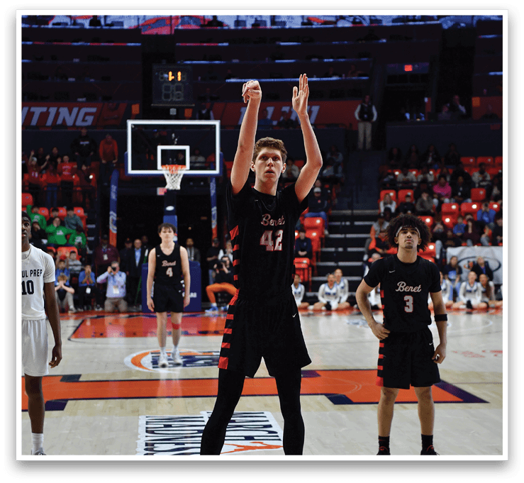 A basketball player is dribbling the ball in front of a crowd. AI generated content