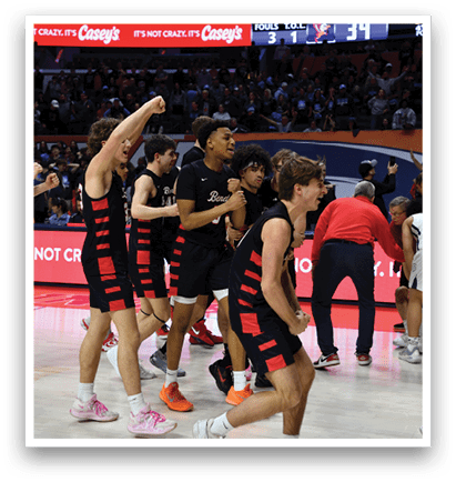 A group of men celebrating a victory on a basketball court. AI generated content