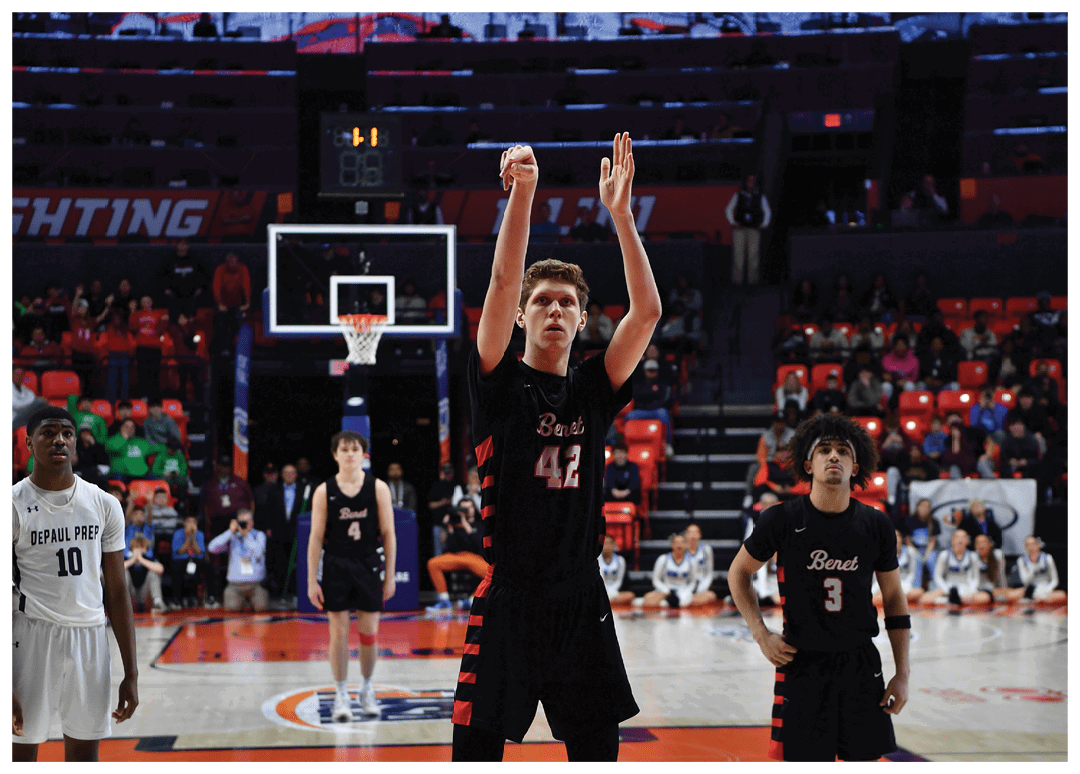 A basketball player is dribbling the ball in front of a crowd. AI generated content