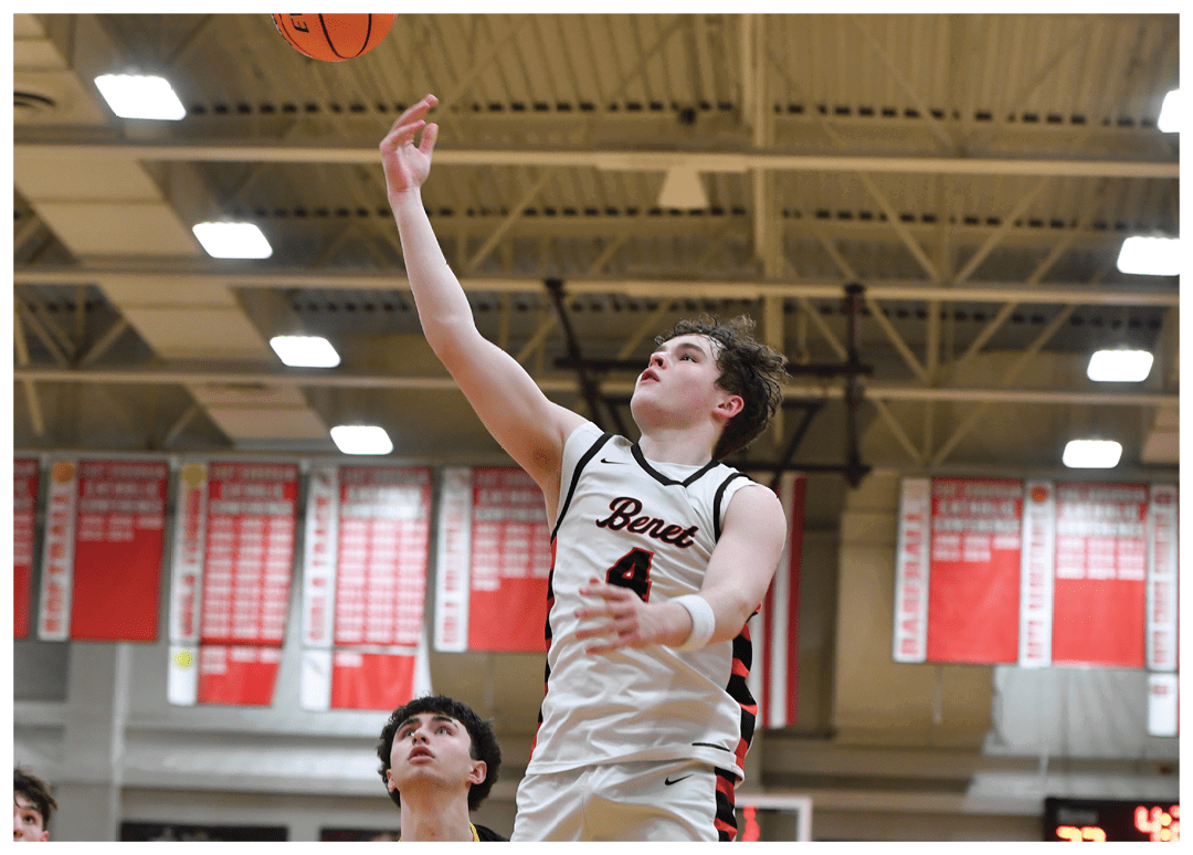 A basketball player is jumping in the air to catch the ball while another player tries to block him. AI generated content