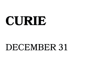 curie december 31