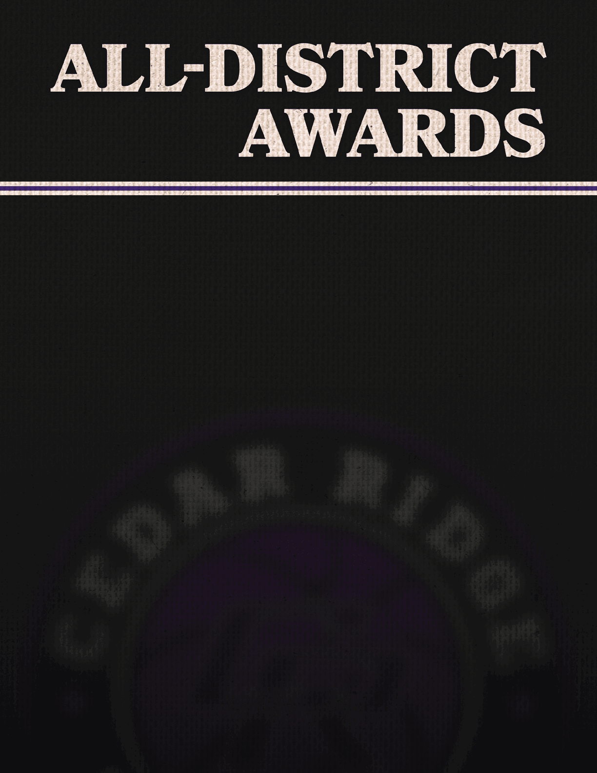 A black and purple sign that says “All-District Awards". Contenido generado con IA