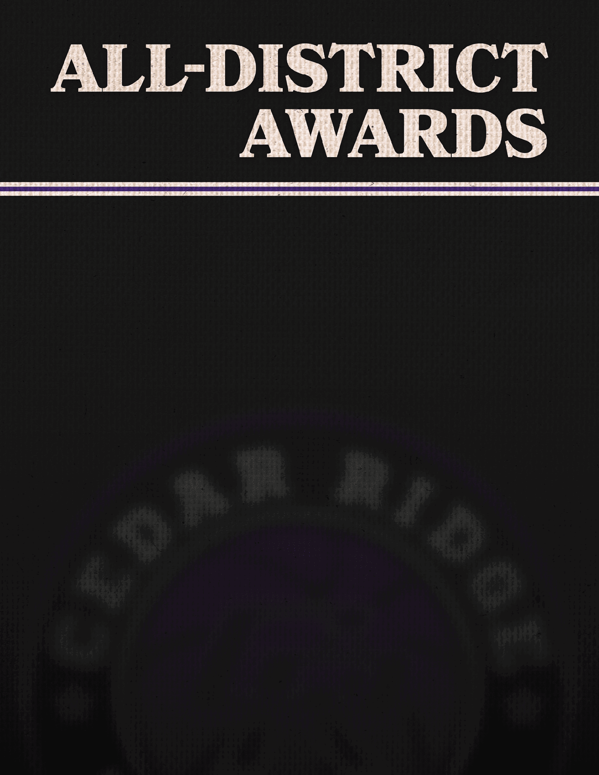 A black and purple sign that says “All-District Awards". Contenido generado con IA