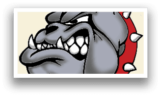 A graphic of a bulldog with a red circle around it. AI generated content