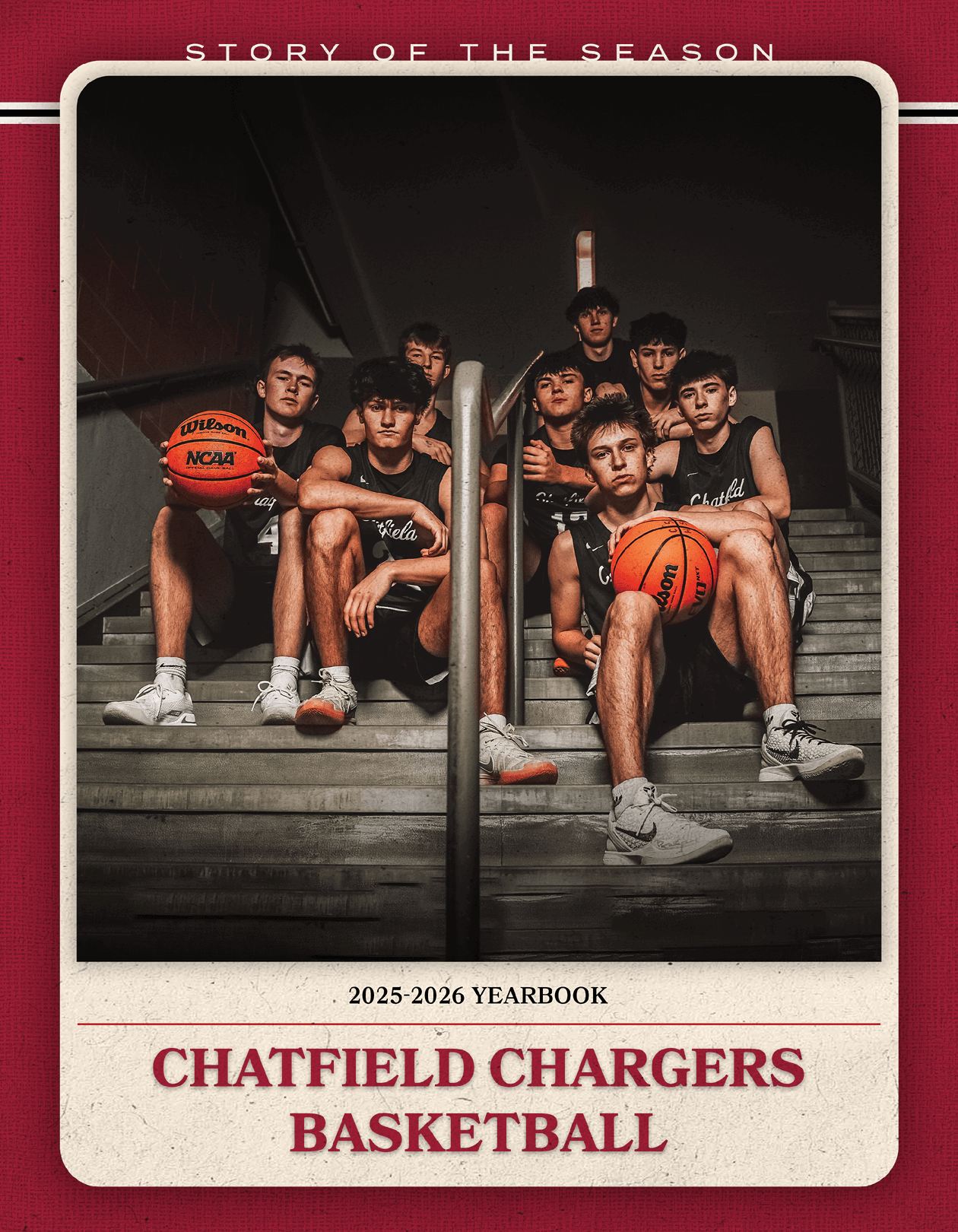 A group of young men pose with basketballs on a staircase. AI generated content