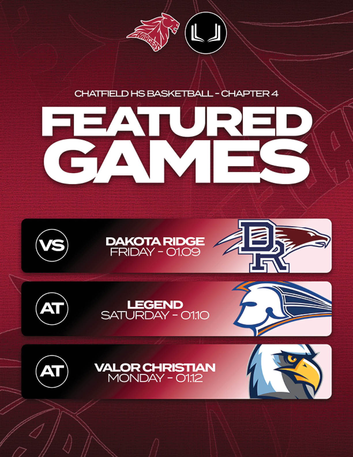 A poster advertising a basketball game between Dakota Ridge and Legend Christian. AI generated content