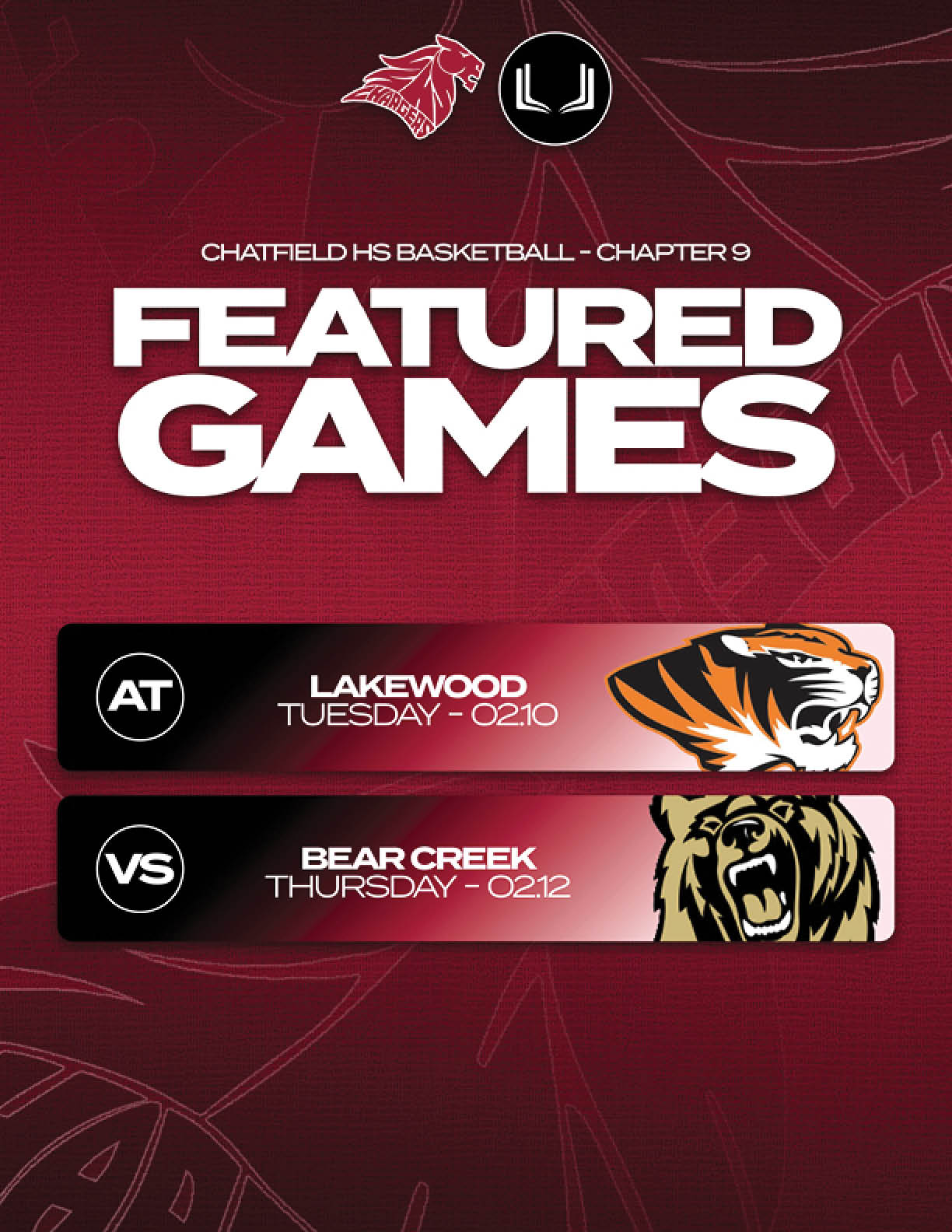 A red poster advertising a basketball game between Lakewood and Bear Creek. AI generated content