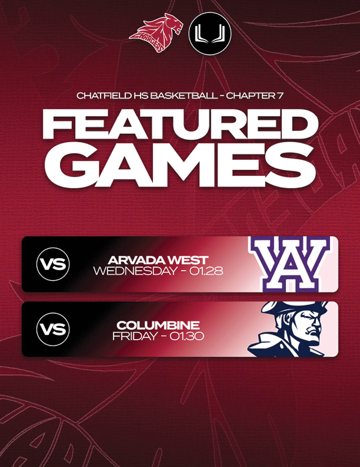 A poster advertising a basketball game between Arvada West and Chapel Hill. AI generated content
