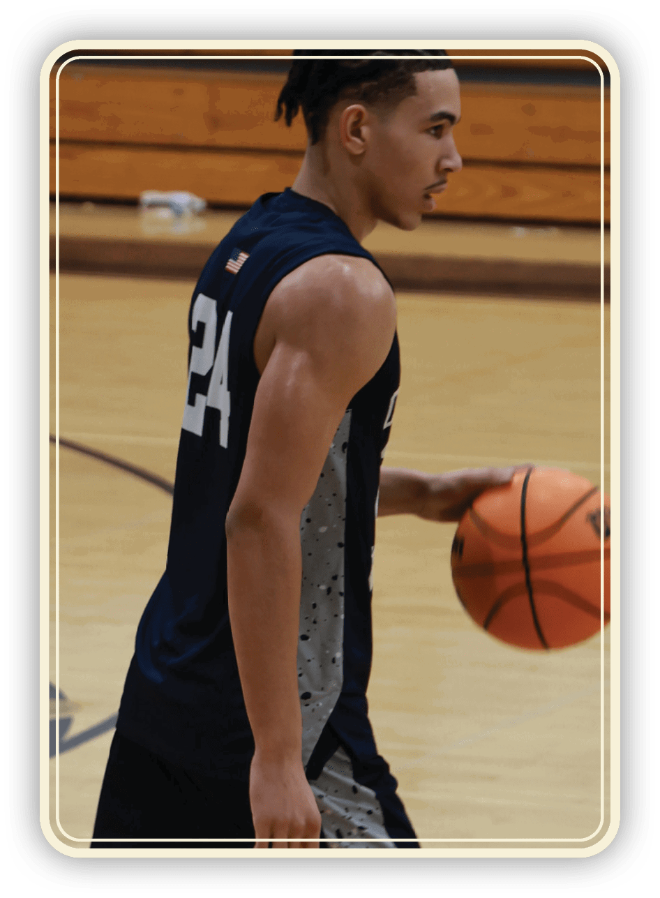 A man holding a basketball on a basketball court. AI generated content
