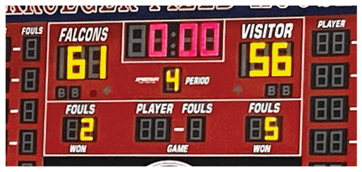 A scoreboard at a sports event shows the score of 66 to 46. AI generated content