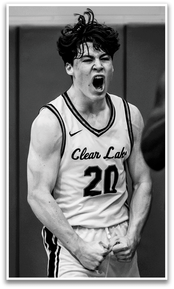 A man wearing a basketball jersey with the number 20 on it is yelling. AI generated content