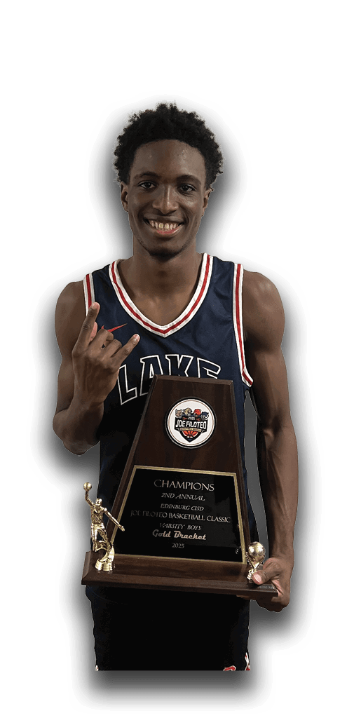 A young man wearing a basketball jersey and holding a trophy. AI generated content