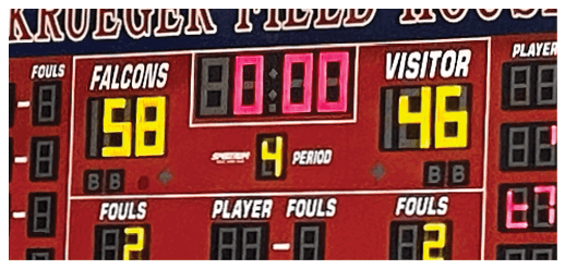 A scoreboard at a sports arena shows the score of a game between the Falcons and the Rams. AI generated content
