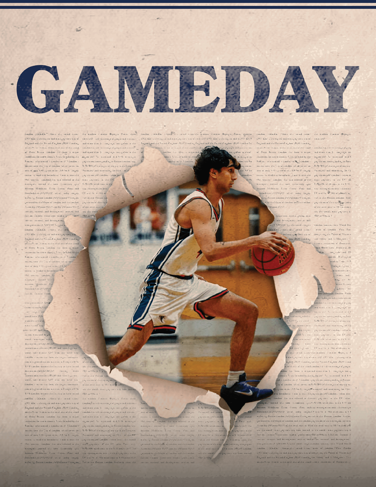 A man in a white and blue uniform is holding a basketball. AI generated content