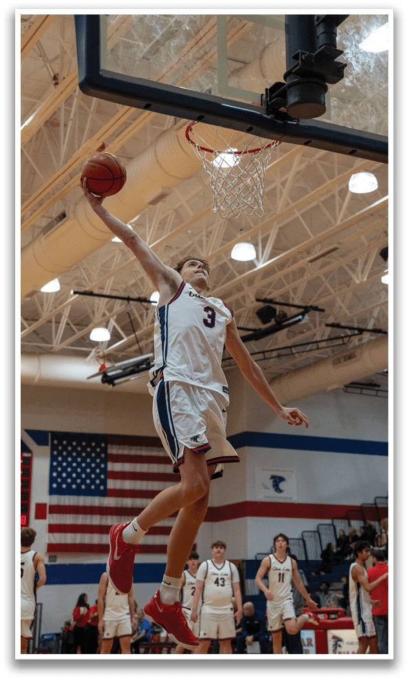 A basketball player is jumping in the air to hit the ball. AI generated content