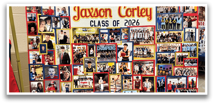 A large poster of a basketball player named Jaxson Corley is displayed. AI generated content