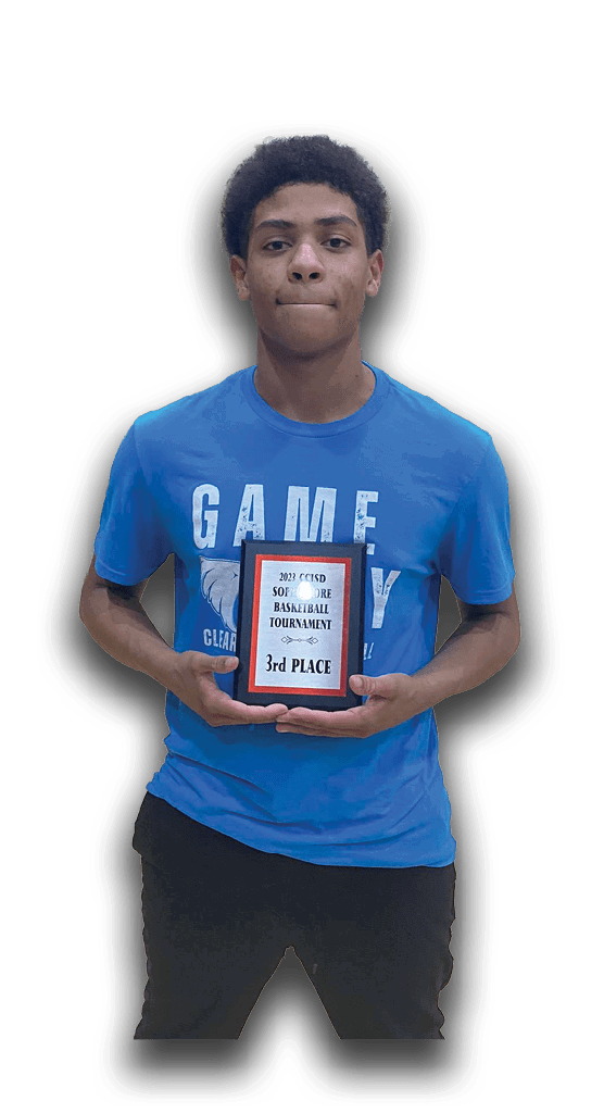 A young man in a blue shirt is holding an award. AI generated content