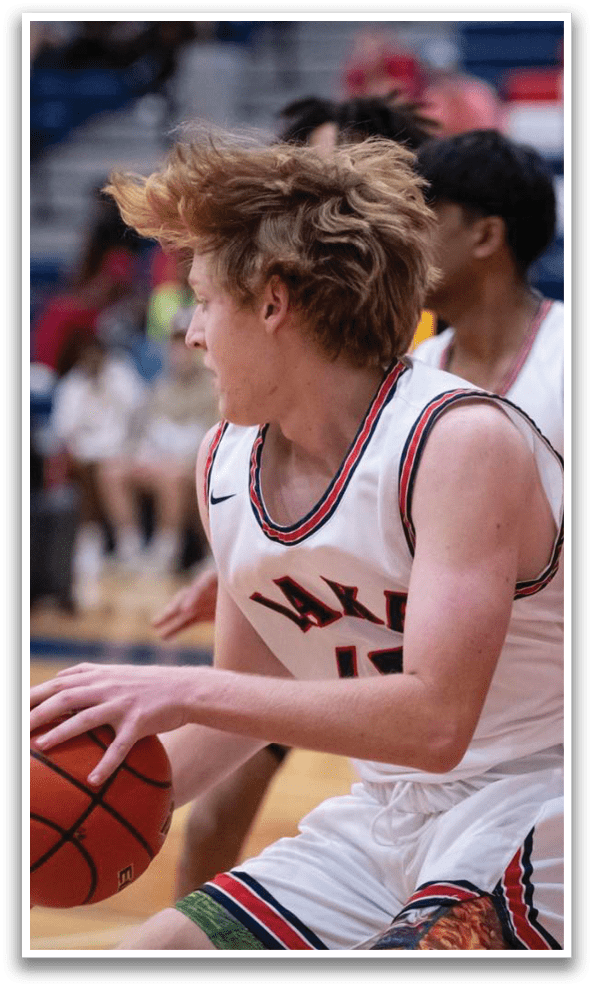 Two basketball players are playing for the ball, one with the number 11 on his jersey. AI generated content