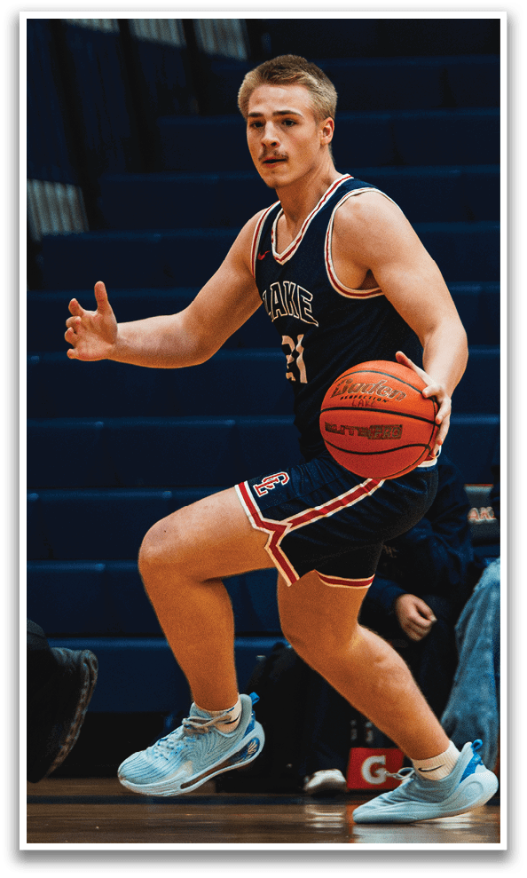 A basketball player is running with a basketball in his hand. AI generated content