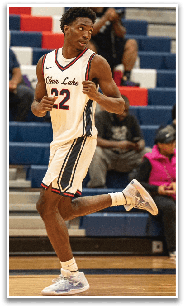 A basketball player wearing a white and blue jersey with the number 22 on it is running on the court. AI generated content