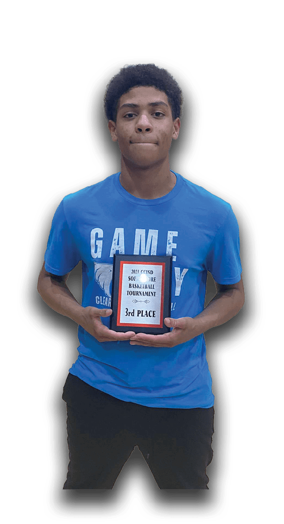 A young man in a blue shirt is holding an award. AI generated content